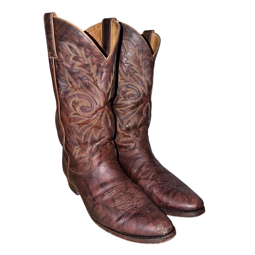 Vintage Justin western Brown Leather Cowboy Boots Men’s 8.5 EE Made in Mexico